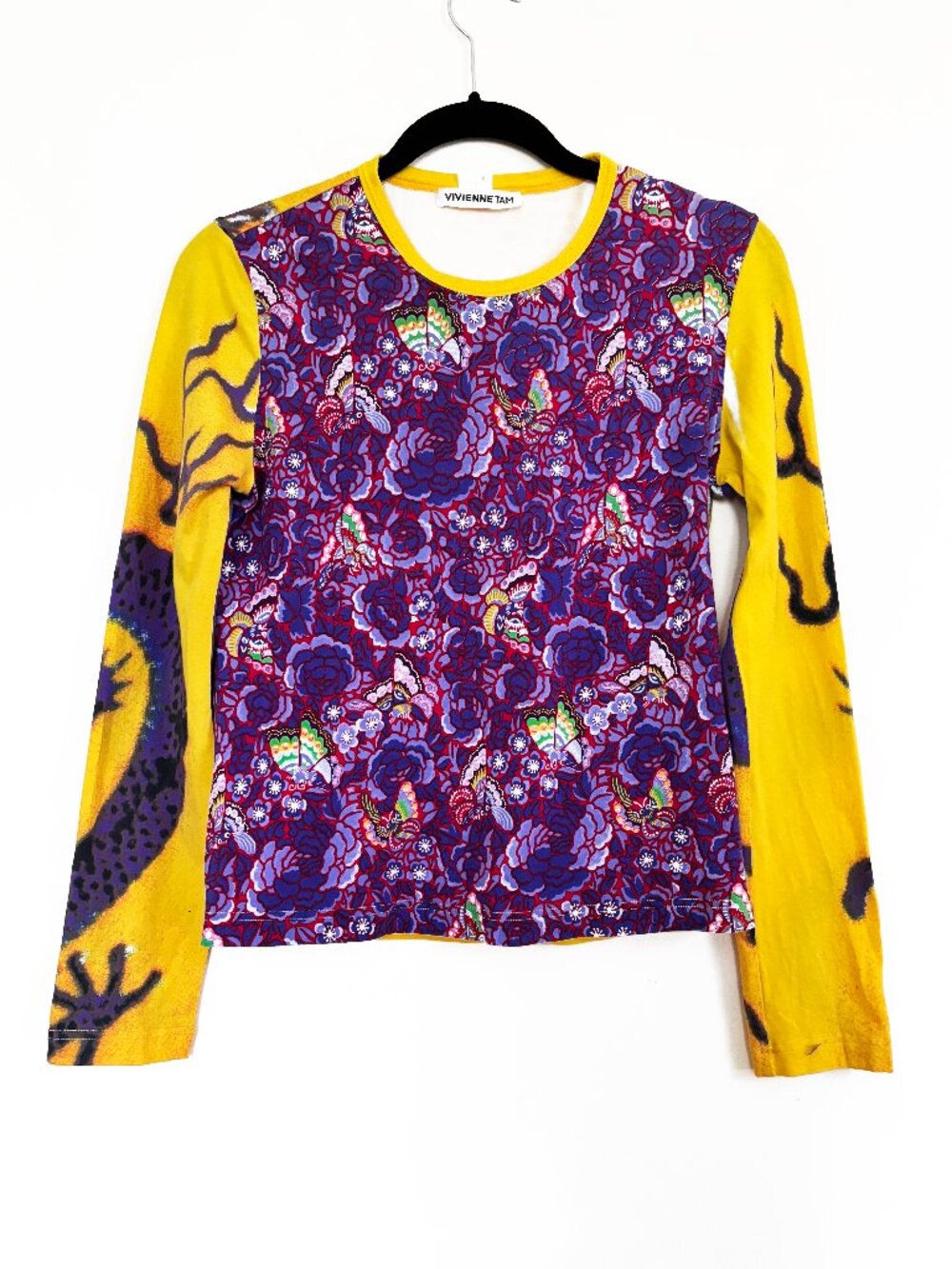 RARE COLLECTABLE Vivienne Tam Dragon Tee Shirt Long Sleeve Vibrant Yellow